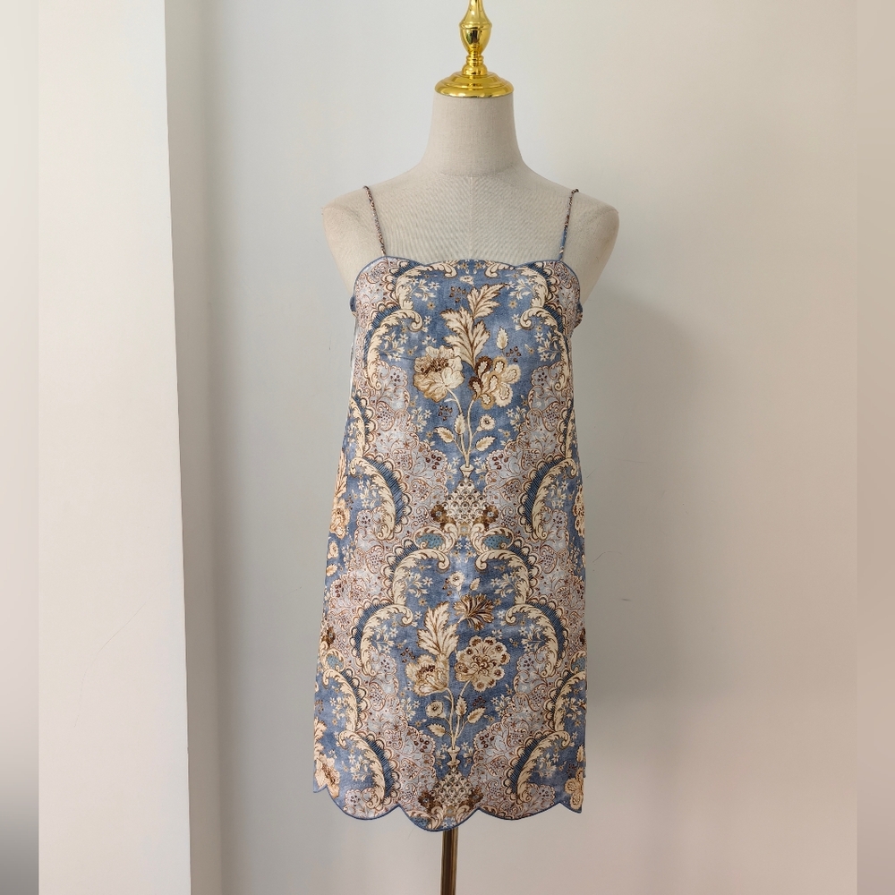ZIMMERMANN Daylight scalloped printed linen mini dress